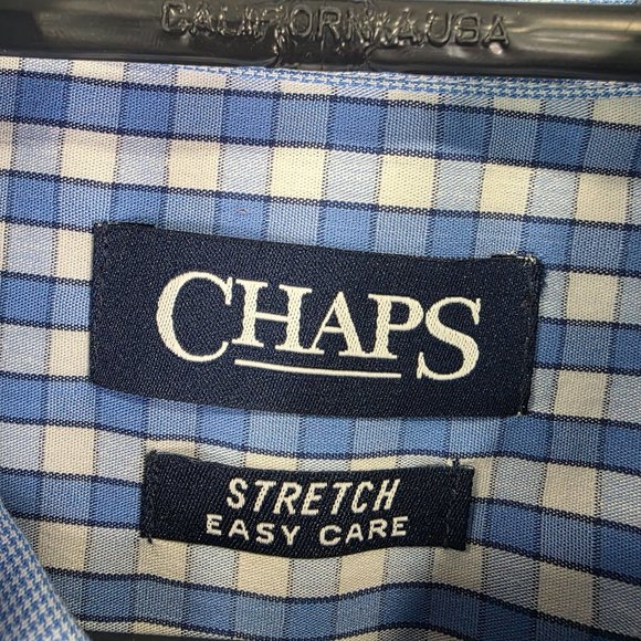 Mens Blue & White Gingham Chaps Shirt Long Sleeve Button Down Stretch Size M - Picture 3 of 9